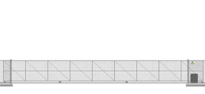 Automated chain link V-Track gate in closed position