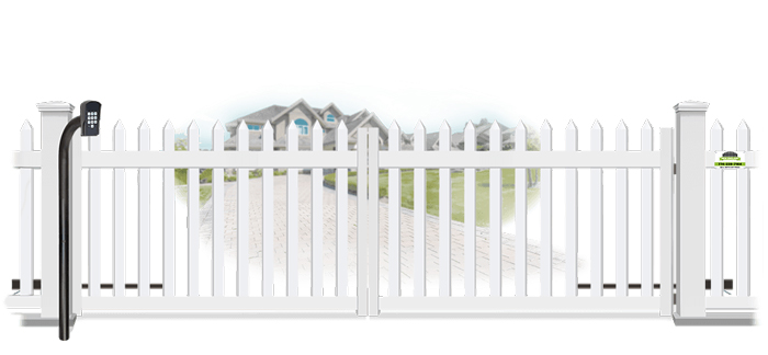 Vinyl swinging estate gate in closed position
