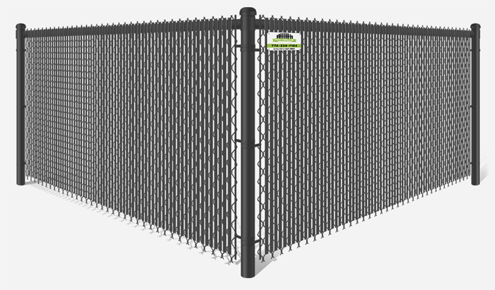 Black chain link fence with black privacy slats in Southborough MA