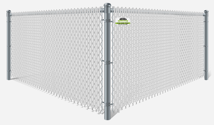 Galvanized chain link fence with white privacy slats in Southborough MA