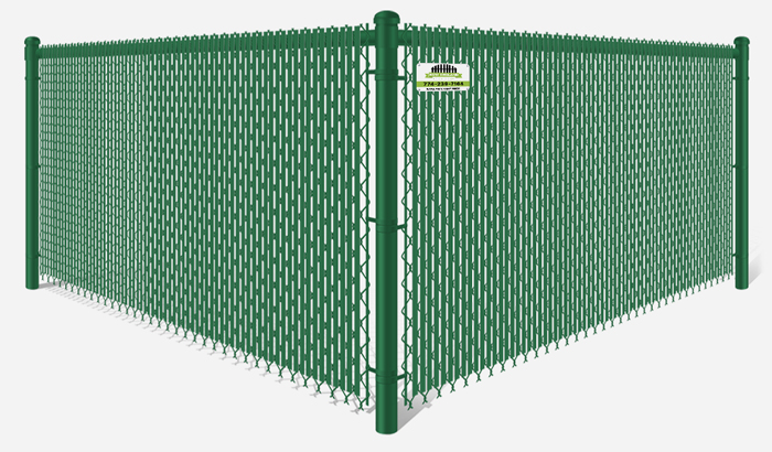 Green chain link fence with green privacy slats in Southborough MA