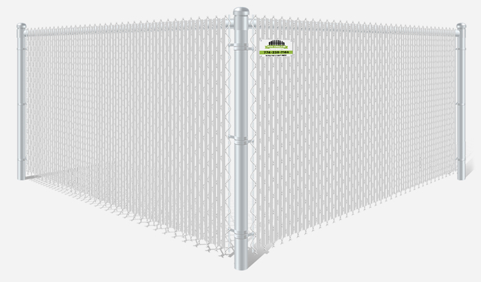 White chain link fence with white privacy slats in Southborough MA